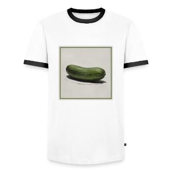 Eine Gurke - Männer Kontrast-T-Shirt - Weiß/Schwarz - Vorne - AI Model Female 172 light (172cm) & AI Model Male 178 dark (178cm)