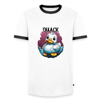 Gummiente / Badeente / Wasser / Badewanne - Männer Kontrast-T-Shirt - Weiß/Schwarz - Vorne - AI Model Female 172 light (172cm) & AI Model Male 178 dark (178cm)