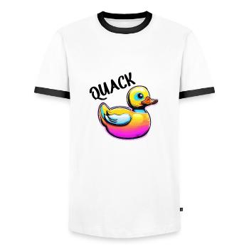 Gummiente / Badeente / Wasser / Badewanne - Männer Kontrast-T-Shirt - Weiß/Schwarz - Vorne - AI Model Female 172 light (172cm) & AI Model Male 178 dark (178cm)