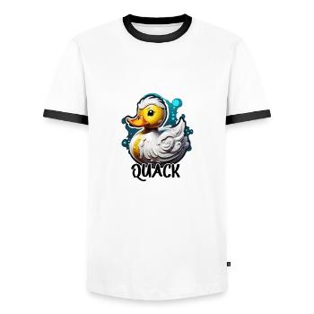 Gummiente / Badeente / Wasser / Badewanne - Männer Kontrast-T-Shirt - Weiß/Schwarz - Vorne - AI Model Female 172 light (172cm) & AI Model Male 178 dark (178cm)