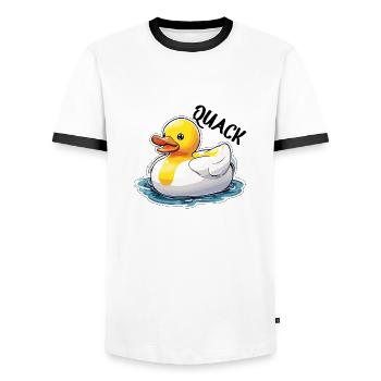 Gummiente / Badeente / Wasser / Badewanne - Männer Kontrast-T-Shirt - Weiß/Schwarz - Vorne - AI Model Female 172 light (172cm) & AI Model Male 178 dark (178cm)