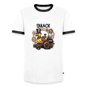 Gummiente / Badeente / Wasser / Badewanne - Männer Kontrast-T-Shirt - Weiß/Schwarz - Vorne - AI Model Female 172 light (172cm) & AI Model Male 178 dark (178cm)