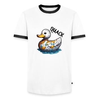 Gummiente / Badeente / Wasser / Badewanne - Männer Kontrast-T-Shirt - Weiß/Schwarz - Vorne - AI Model Female 172 light (172cm) & AI Model Male 178 dark (178cm)