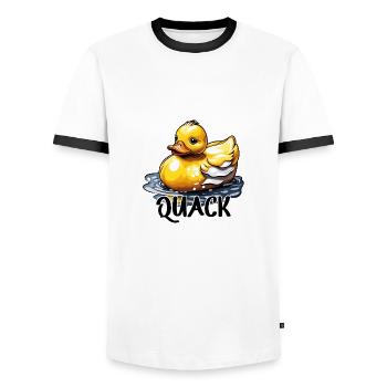 Gummiente / Badeente / Wasser / Badewanne - Männer Kontrast-T-Shirt - Weiß/Schwarz - Vorne - AI Model Female 172 light (172cm) & AI Model Male 178 dark (178cm)