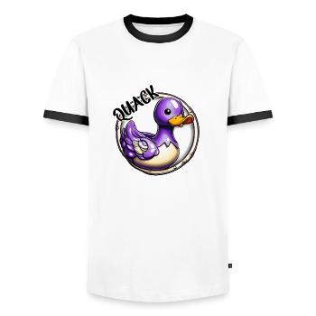 Gummiente / Badeente / Wasser / Badewanne - Männer Kontrast-T-Shirt - Weiß/Schwarz - Vorne - AI Model Female 172 light (172cm) & AI Model Male 178 dark (178cm)