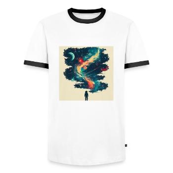 Space promises - Men's Ringer Shirt - white/black - Front - AI Model Female 172 light (172cm) & AI Model Male 178 dark (178cm)