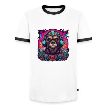 Tattoo / Animal / Art / Cool / Comic / Cartoon - Men's Ringer Shirt - white/black - Front - AI Model Female 172 light (172cm) & AI Model Male 178 dark (178cm)
