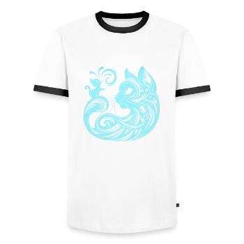 Chat, Chat, Chats, Animaux De Compagnie, Animal De Compagnie, Mignon, Animal, Animal De Compagnie - T-shirt contrasté Homme - blanc/noir - Devant - AI Model Female 172 light (172cm) & AI Model Male 178 dark (178cm)