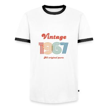 Jahrgang 1967, alle Originalteile - Männer Kontrast-T-Shirt - Weiß/Schwarz - Vorne - AI Model Female 172 light (172cm) & AI Model Male 178 dark (178cm)