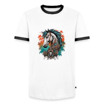 Tattoo / Tier / Kunst / cool / Comic / Pferd - Männer Kontrast-T-Shirt - Weiß/Schwarz - Vorne - AI Model Female 172 light (172cm) & AI Model Male 178 dark (178cm)
