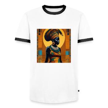 AFRIKA MAMA - Men's Ringer Shirt - white/black - Front - AI Model Female 172 light (172cm) & AI Model Male 178 dark (178cm)