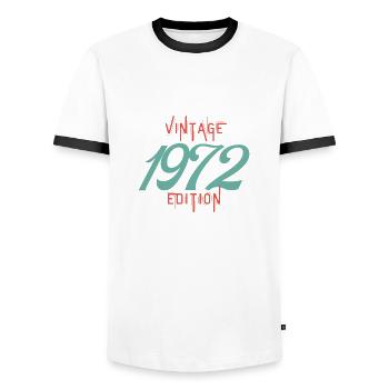 Jahrgang Ausgabe 1972 - Männer Kontrast-T-Shirt - Weiß/Schwarz - Vorne - AI Model Female 172 light (172cm) & AI Model Male 178 dark (178cm)