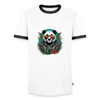 Tattoo / Tier / Kunst / cool / Comic / Panda - Männer Kontrast-T-Shirt - Weiß/Schwarz - Vorne - AI Model Female 172 light (172cm) & AI Model Male 178 dark (178cm)