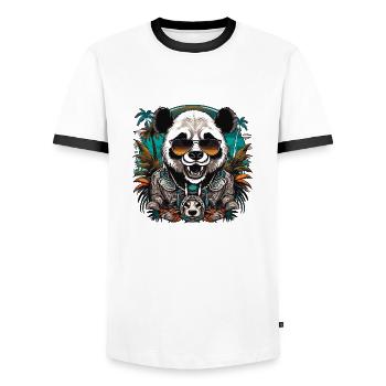Tattoo / Tier / Kunst / cool / Comic / Panda - Männer Kontrast-T-Shirt - Weiß/Schwarz - Vorne - AI Model Female 172 light (172cm) & AI Model Male 178 dark (178cm)