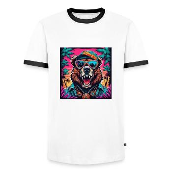 Tattoo / Tier / Kunst / cool / Comic / Bär - Männer Kontrast-T-Shirt - Weiß/Schwarz - Vorne - AI Model Female 172 light (172cm) & AI Model Male 178 dark (178cm)