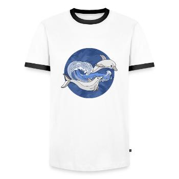 Delphine - Männer Kontrast-T-Shirt - Weiß/Schwarz - Vorne - AI Model Female 172 light (172cm) & AI Model Male 178 dark (178cm)