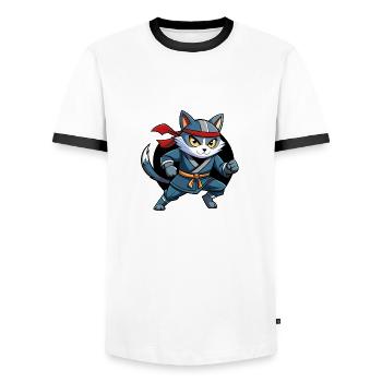 Ninja Katze - Männer Kontrast-T-Shirt - Weiß/Schwarz - Vorne - AI Model Female 172 light (172cm) & AI Model Male 178 dark (178cm)