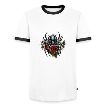 Spinne / Netz / Haustier / Kriechtier / Achtbeiner - Männer Kontrast-T-Shirt - Weiß/Schwarz - Vorne - AI Model Female 172 light (172cm) & AI Model Male 178 dark (178cm)
