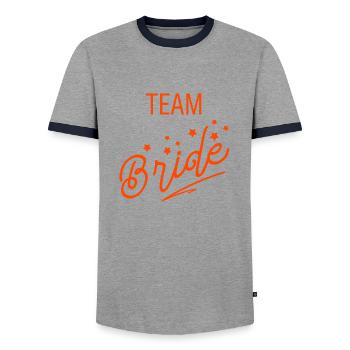 Team Braut Orange Hochzeit Bachelorette Handgeschrieben - Männer Kontrast-T-Shirt - Grau/Navy  - Vorne - AI Model Female 172 light (172cm) & AI Model Male 178 light (178cm)