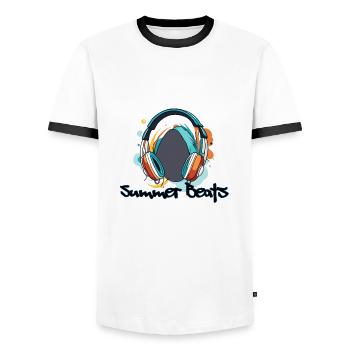 Headphones / Audio / Music / Sound / Studio / Cool - Men's Ringer Shirt - white/black - Front - AI Model Female 172 light (172cm) & AI Model Male 178 dark (178cm)