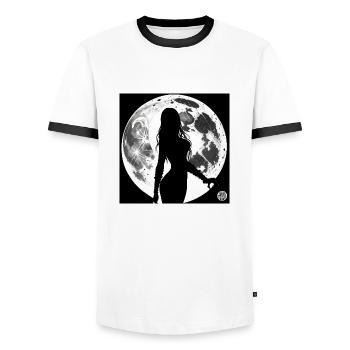 Silhouette of a Woman - Moon - Men's Ringer Shirt - white/black - Front - AI Model Female 172 light (172cm) & AI Model Male 178 dark (178cm)