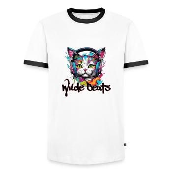 Casque / Audio / Musique / Son / Cool - T-shirt contrasté Homme - blanc/noir - Devant - AI Model Female 172 light (172cm) & AI Model Male 178 dark (178cm)