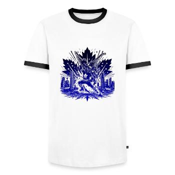 Hockey Canada Hockey sur glace États-Unis club de hockey rondelle bâton - T-shirt contrasté Homme - blanc/noir - Devant - AI Model Female 172 light (172cm) & AI Model Male 178 dark (178cm)