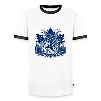 Hockey Canada Hockey sur glace États-Unis club de hockey rondelle bâton - T-shirt contrasté Homme - blanc/noir - Devant - AI Model Female 172 light (172cm) & AI Model Male 178 dark (178cm)