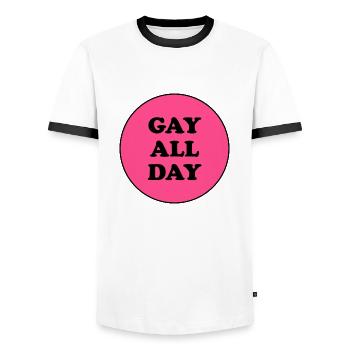 Gay toute la journée - T-shirt contrasté Homme - blanc/noir - Devant - AI Model Female 172 light (172cm) & AI Model Male 178 dark (178cm)