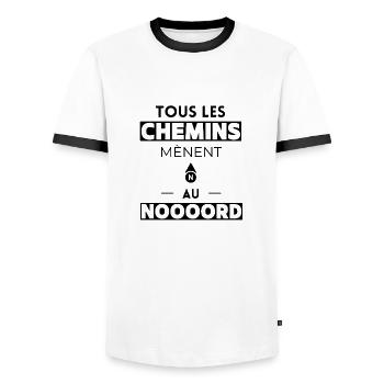 Tous les chemins mènent au nord - T-shirt contrasté Homme - blanc/noir - Devant - AI Model Female 172 light (172cm) & AI Model Male 178 dark (178cm)