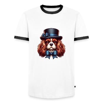 Cavalier King Charles chien Haut de forme - T-shirt contrasté Homme - blanc/noir - Devant - AI Model Female 172 light (172cm) & AI Model Male 178 dark (178cm)