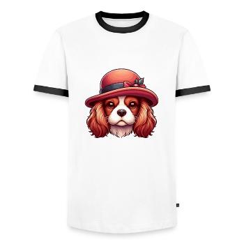 Cavalier King Charles Cute Red Hat Dog - Men's Ringer Shirt - white/black - Front - AI Model Female 172 light (172cm) & AI Model Male 178 dark (178cm)