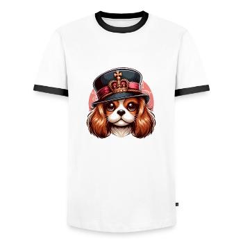 Cavalier King Charles mignon avec un chapeau - T-shirt contrasté Homme - blanc/noir - Devant - AI Model Female 172 light (172cm) & AI Model Male 178 dark (178cm)