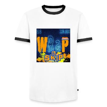 "WRAP & SKIP" design by ALLEYHOP - Men's Ringer Shirt - white/black - Front - AI Model Female 172 light (172cm) & AI Model Male 178 dark (178cm)
