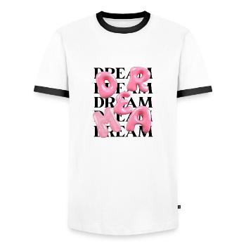 "Dream Big T-Shirt- Inspiring Design for Dreamers" - Men's Ringer Shirt - white/black - Front - AI Model Female 172 light (172cm) & AI Model Male 178 dark (178cm)