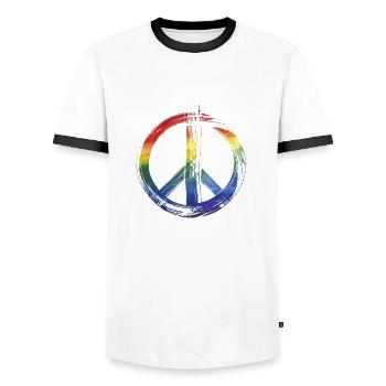 Peace Regenbogen - Männer Kontrast-T-Shirt - Weiß/Schwarz - Vorne - AI Model Female 172 light (172cm) & AI Model Male 178 dark (178cm)