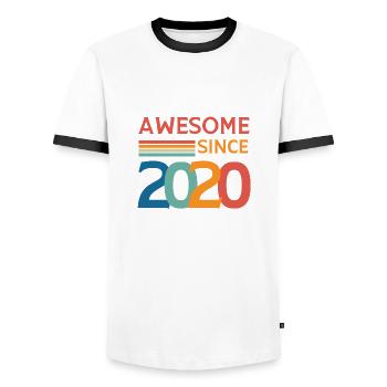 Awesome since 2020 - Men's Ringer Shirt - white/black - Front - AI Model Female 172 light (172cm) & AI Model Male 178 dark (178cm)