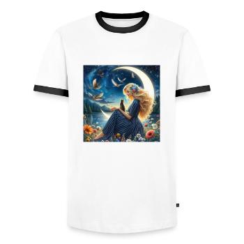 femma au croissant de lune - T-shirt contrasté Homme - blanc/noir - Devant - AI Model Female 172 light (172cm) & AI Model Male 178 dark (178cm)