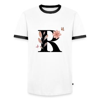 Letter r wildflowers watercolors - Men's Ringer Shirt - white/black - Front - AI Model Female 172 light (172cm) & AI Model Male 178 dark (178cm)