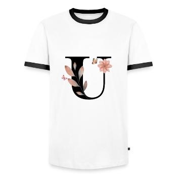 Letter u Wildflowers Watercolors - Men's Ringer Shirt - white/black - Front - AI Model Female 172 light (172cm) & AI Model Male 178 dark (178cm)