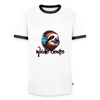 Headphones / Audio / Music / Sound / Cool - Men's Ringer Shirt - white/black - Front - AI Model Female 172 light (172cm) & AI Model Male 178 dark (178cm)