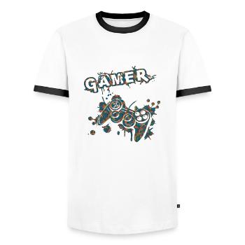 Jeu de joueur Jouer en ligne Jeux sur ordinateur Arcade Neon - T-shirt contrasté Homme - blanc/noir - Devant - AI Model Female 172 light (172cm) & AI Model Male 178 dark (178cm)
