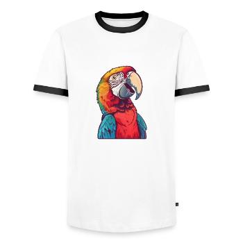 Colorful parrot portrait in detail - Men's Ringer Shirt - white/black - Front - AI Model Female 172 light (172cm) & AI Model Male 178 dark (178cm)