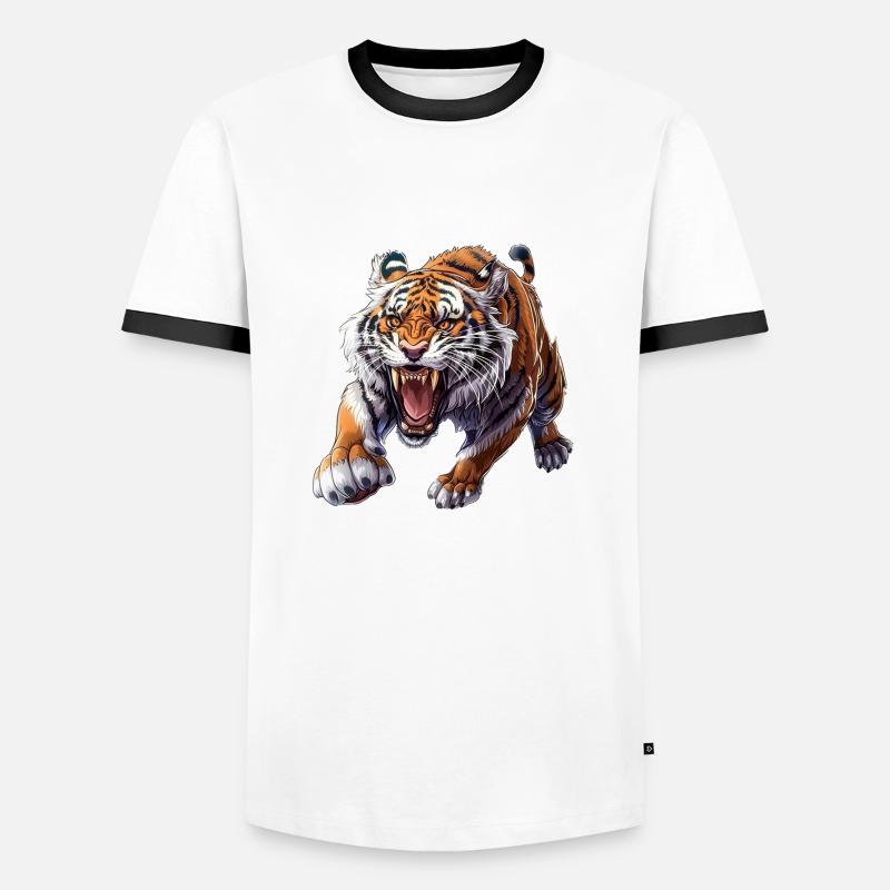Stolzer Tiger Im Angriffsmodus - Männer Kontrast-T-Shirt - Weiß/Schwarz