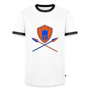 RoyalSpartan125 Sheild & Spears - Men's Ringer Shirt - white/black - Front - AI Model Female 172 light (172cm) & AI Model Male 178 dark (178cm)
