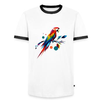 Abstract Macaw - Men's Ringer Shirt - white/black - Front - AI Model Female 172 light (172cm) & AI Model Male 178 dark (178cm)