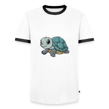 Cute baby turtle with big eyes - Men's Ringer Shirt - white/black - Front - AI Model Female 172 light (172cm) & AI Model Male 178 dark (178cm)