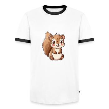 Playful squirrel motif for you - Men's Ringer Shirt - white/black - Front - AI Model Female 172 light (172cm) & AI Model Male 178 dark (178cm)