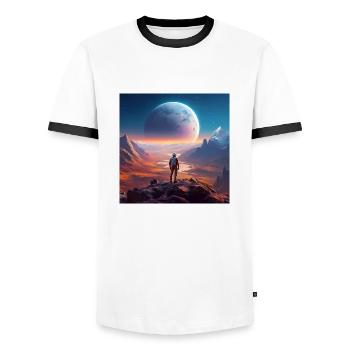 Pluto und sein aufgehender Mond Charon - Männer Kontrast-T-Shirt - Weiß/Schwarz - Vorne - AI Model Female 172 light (172cm) & AI Model Male 178 dark (178cm)
