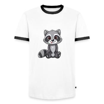 Niedlicher Waschbär Mit Großen Augen - Männer Kontrast-T-Shirt - Weiß/Schwarz - Vorne - AI Model Female 172 light (172cm) & AI Model Male 178 dark (178cm)